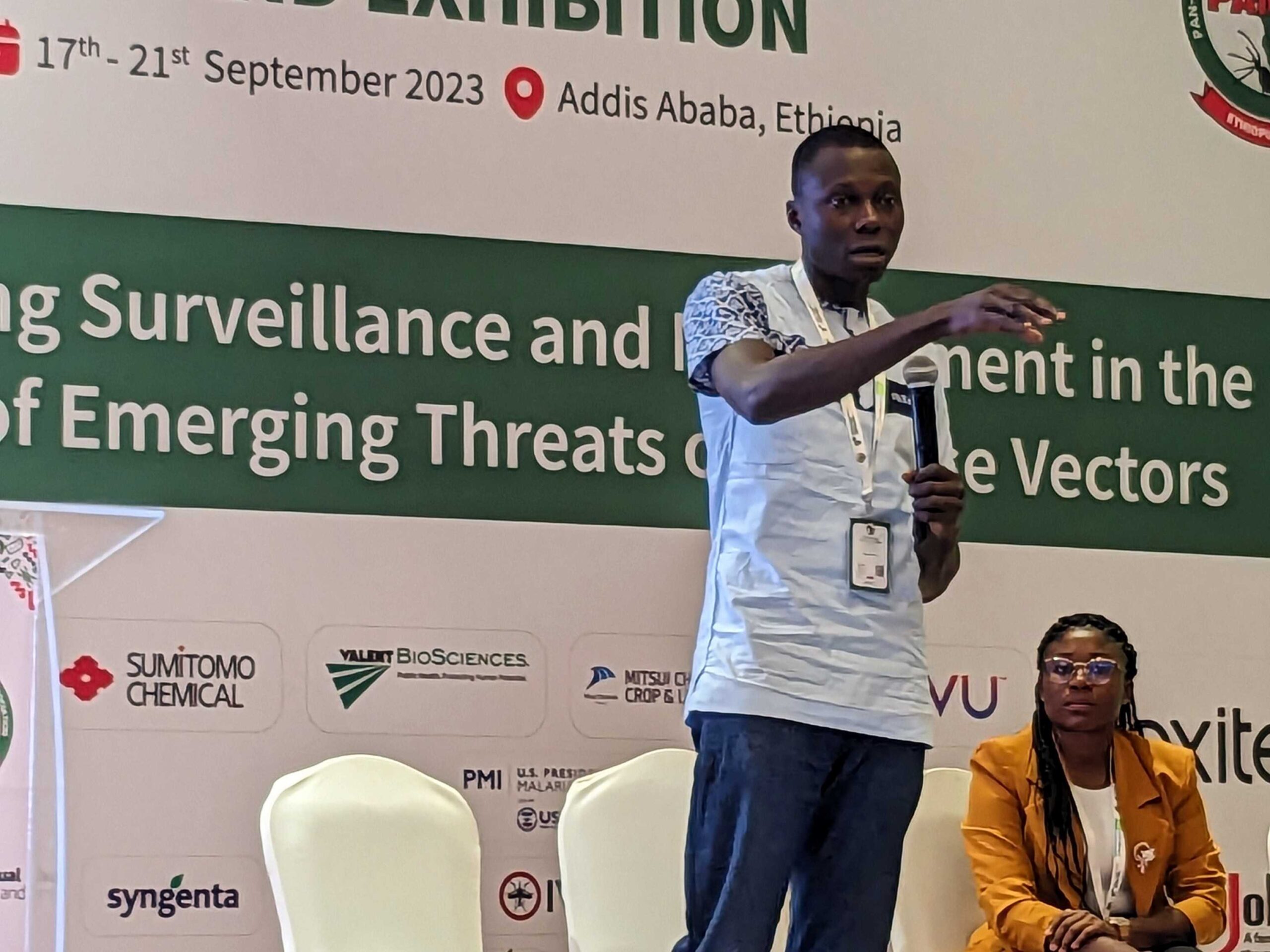 Mahamadi Kientega, a PhD student researching insecticide resistance in malaria mosquitoes in Burkina Faso, presents at the PAMCA 9th Annual Conference