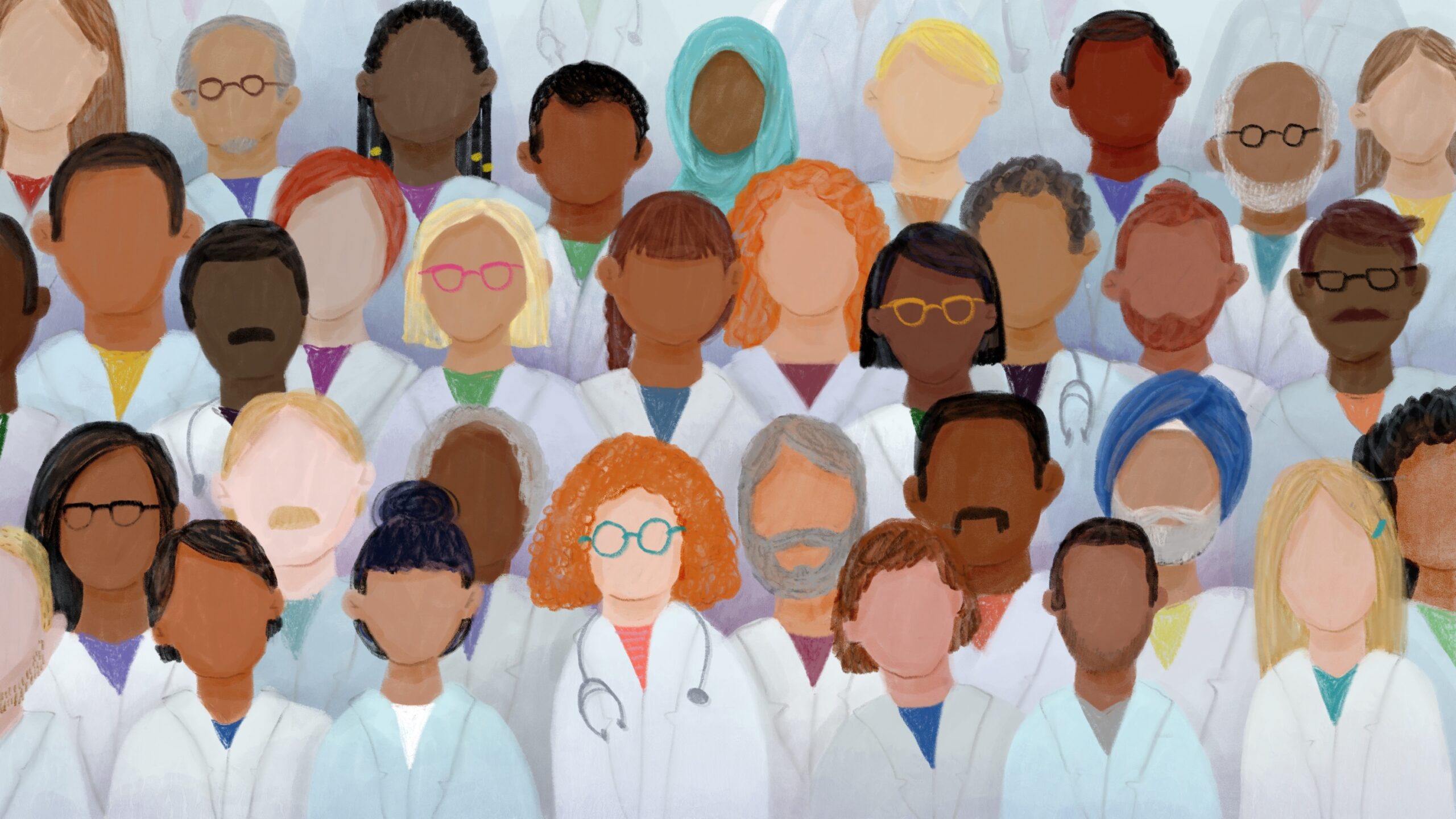 Stock image illustration of a series of people in lab coats