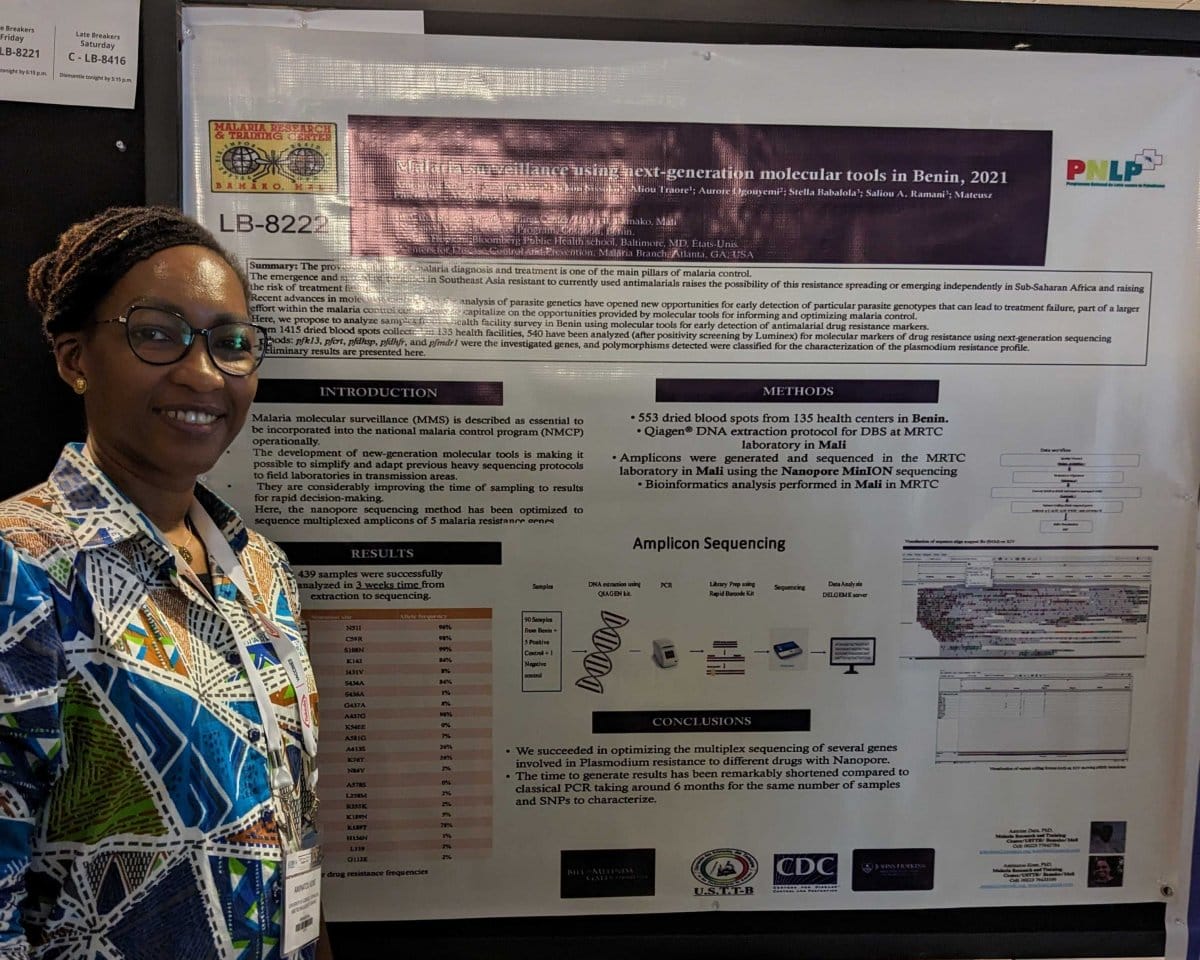 Dr Kone presents a poster on genomic surveillance in Benin at ASTMH 2023.