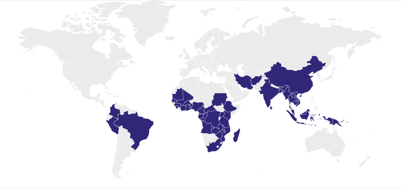 A map of malaria-endemic countries where samples have been sequenced as part of MalariaGEN.