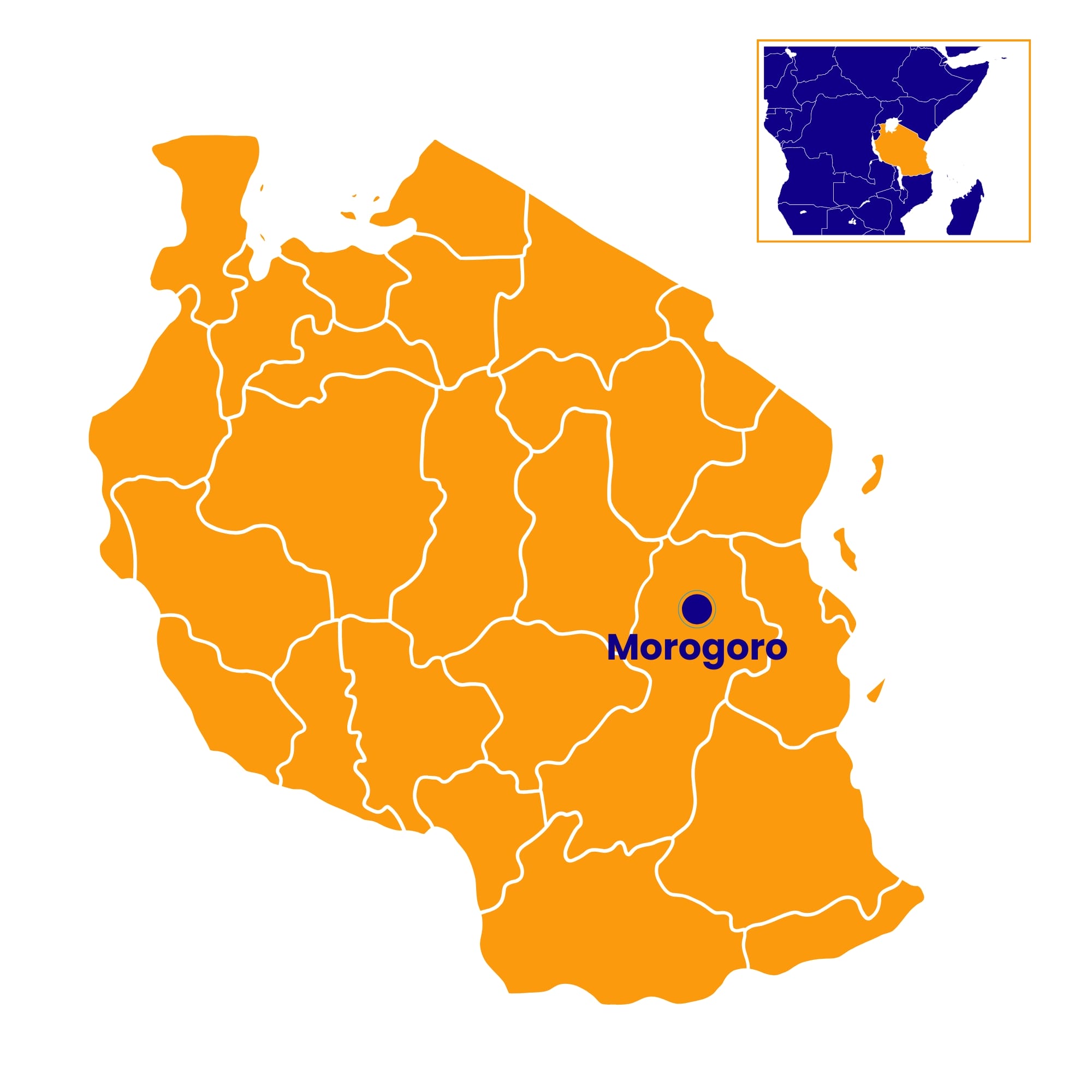 Map showing location of Morogoro in east/central Tanzania
